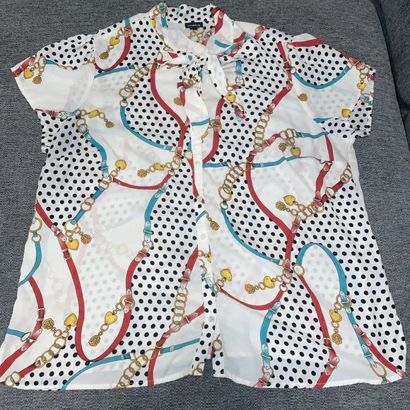 Torrid Womens Polka Dot Button Top Size 2X White Office Career Professional Work - Picture 1 of 11